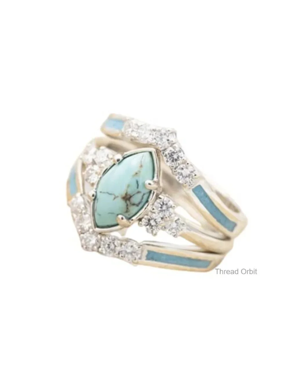 3 PCS Turquoise Stacking Ring Set Natural Gemstone Silver Color